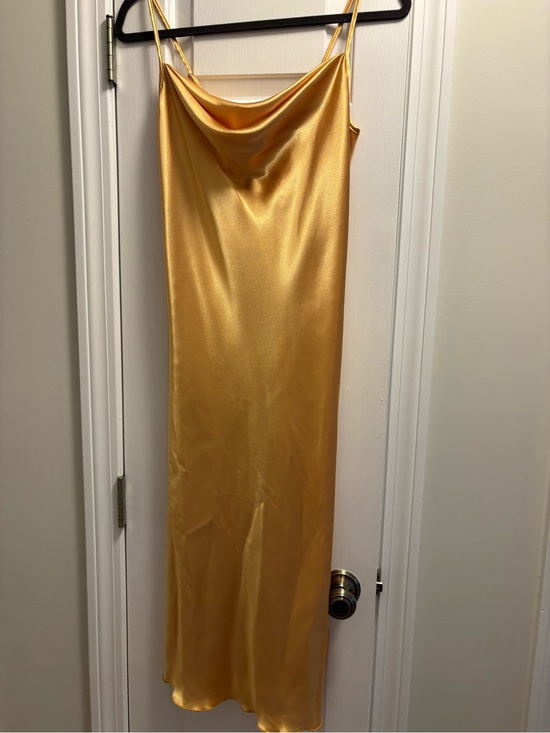 bebe Dresses & Skirts - bebe Satin Cowl Neck Dress in Gold